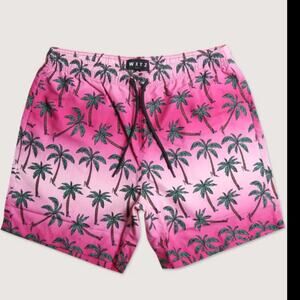 Pink Palm Tree Athletic Swim suit drawstring Vacay Hawaii Spring board shorts S